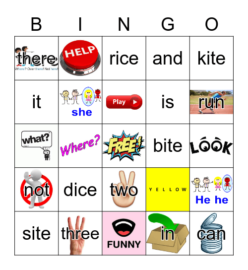 Sight Words Bingo Card