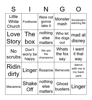 Singo Bingo Card