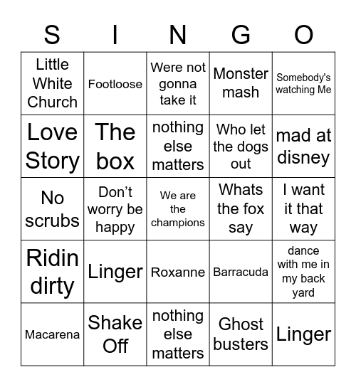 Singo Bingo Card