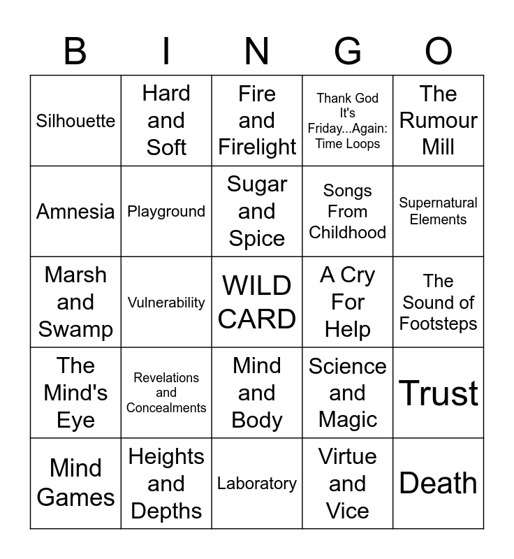 Fanfic Bingo - NaNoWriMo 2020 Bingo Card