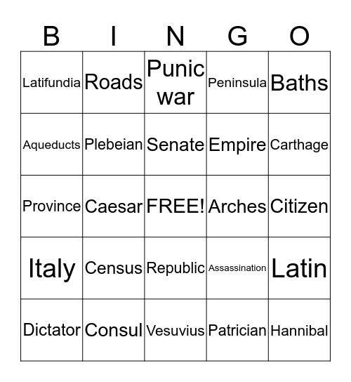 Ancient Rome Bingo Card