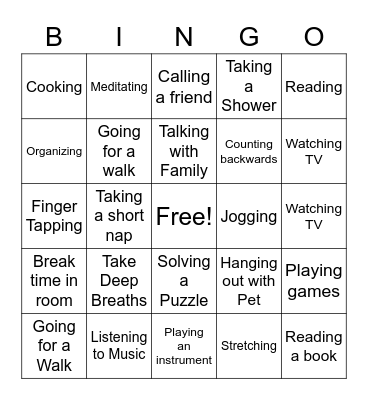 Coping Skill Bingo Card