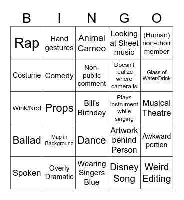 Virtual Cabaret Bingo Card