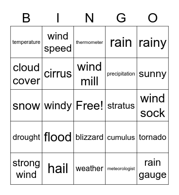Weather Bingo Card