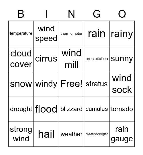 Weather Bingo Card