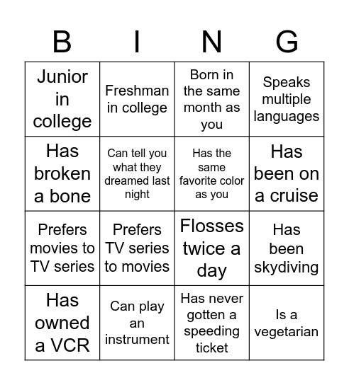 Untitled Bingo Card