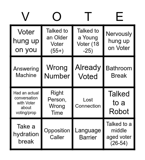 Phone Banking Bingo! Bingo Card