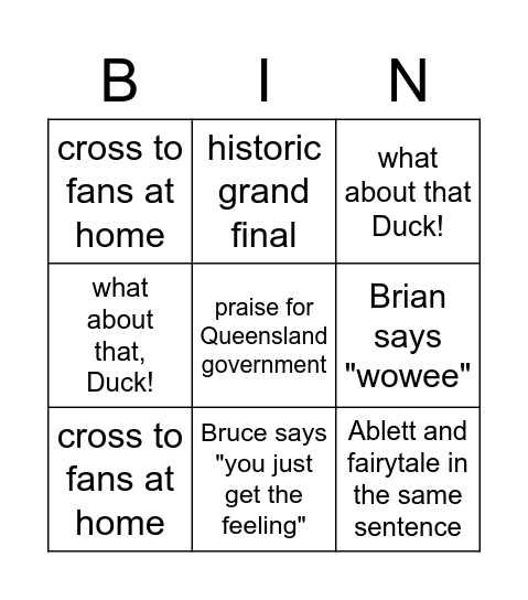 You just get the feeling this is 2020 AFL commentary bingo Card