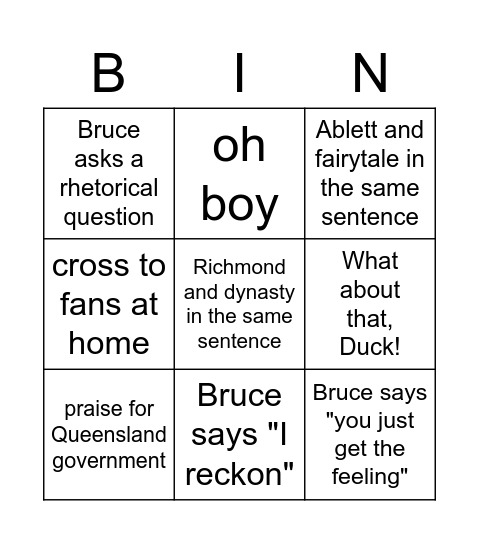 You just get the feeling this is 2020 AFL grand final bingo Card