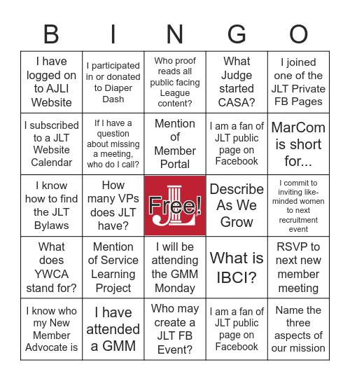 New Member Meeting Bingo Card