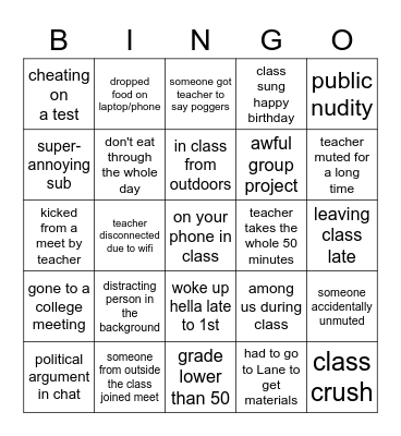E-learning Bingo Card