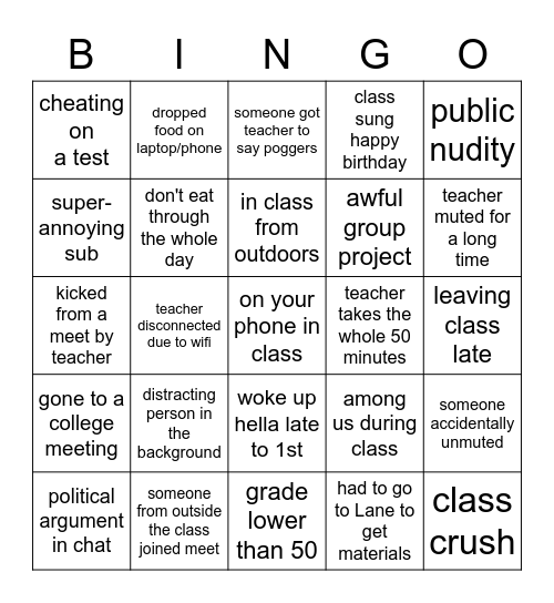 E-learning Bingo Card