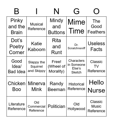 Animaniacs Bingo Card