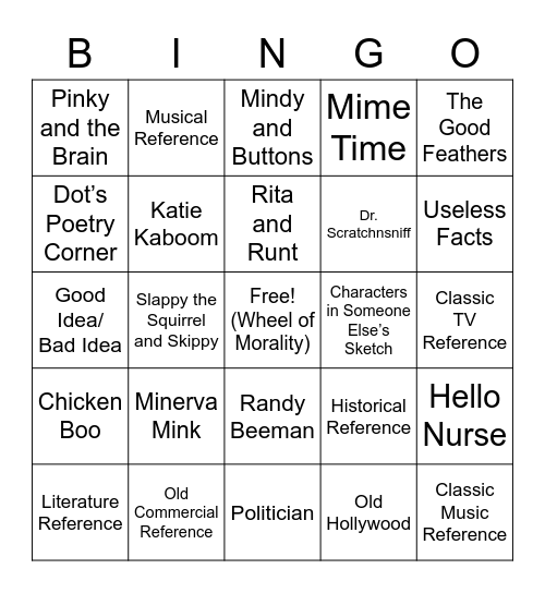 Animaniacs Bingo Card