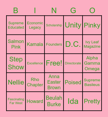 Alpha Kappa Alpha Bingo Card