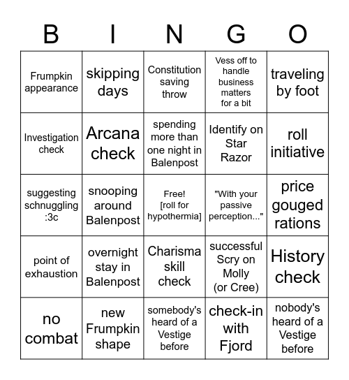 The (Exalted) Expedition To Eiselcross [Critical Role 2.114] Bingo Card