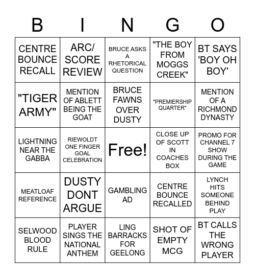 AFLGF BINGO Card