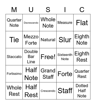 Payne Music Studio Bingo Card