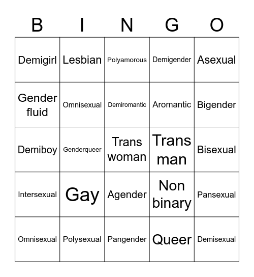 LGBTQ Bingo Card