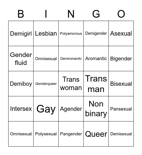 LGBTQ Bingo Card