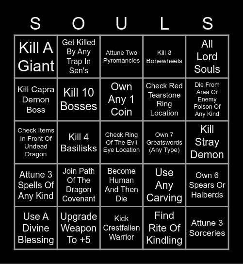 Dark Souls Randomizer Bingo Card