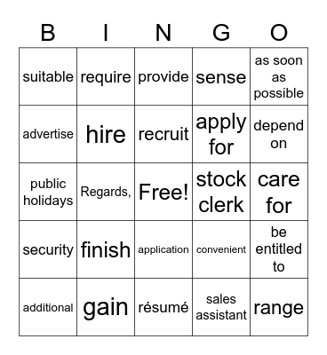 Words Unit 2 Bingo Card