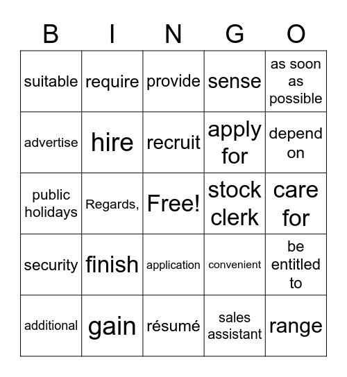 Words Unit 2 Bingo Card
