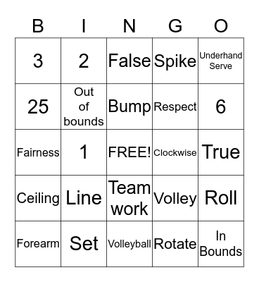 Volleyball Bingo Card