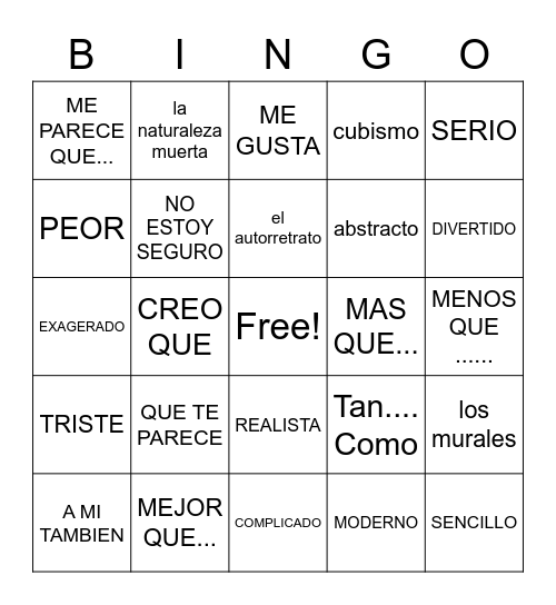 REALIDADES 3 CAPITULO 2a Bingo Card