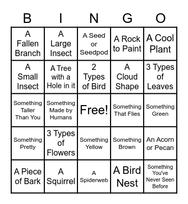 Nature Walk Bingo Card