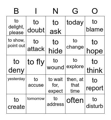 Latin Vocabulary Bingo Card