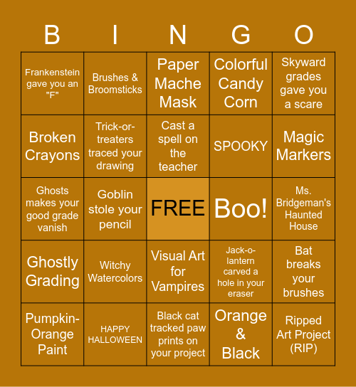 Halloween Art Bingo Card