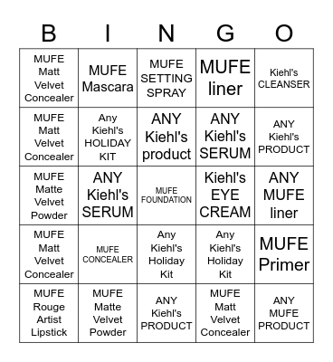 MAKE UP FOR EVER X Kiehl's Bingo Card