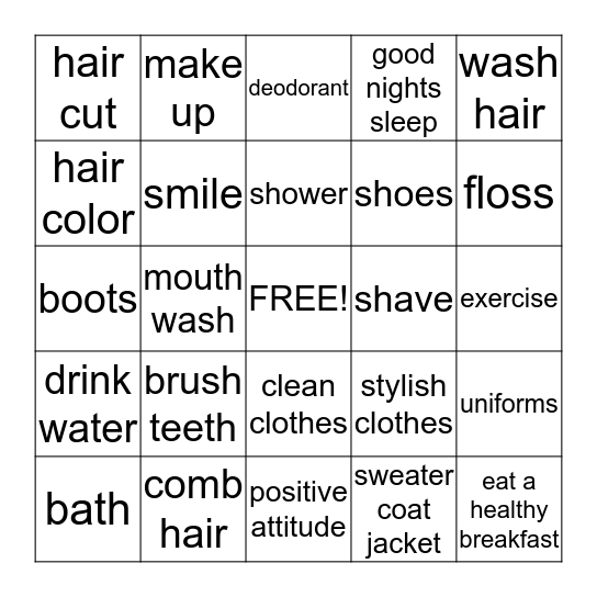 good personal appearance  Bingo Card