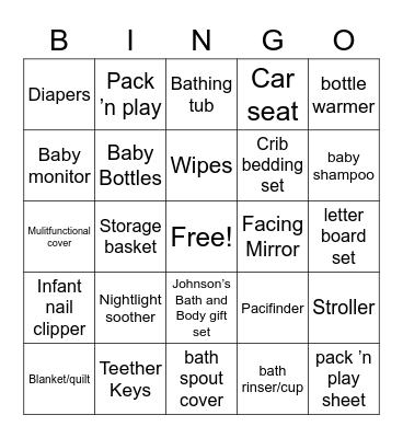 Brittany's Baby Shower Bingo Card
