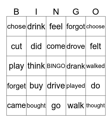 Simple Past Bingo Card