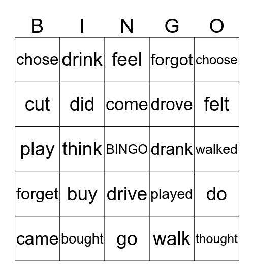 Simple Past Bingo Card