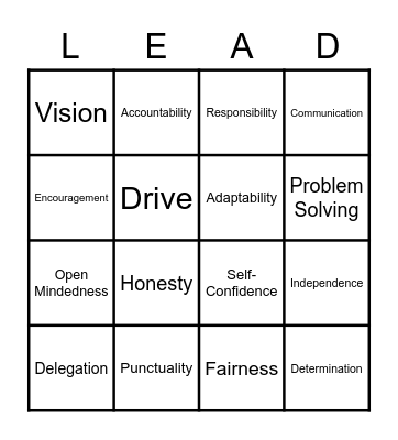 Leadership Bingo Card