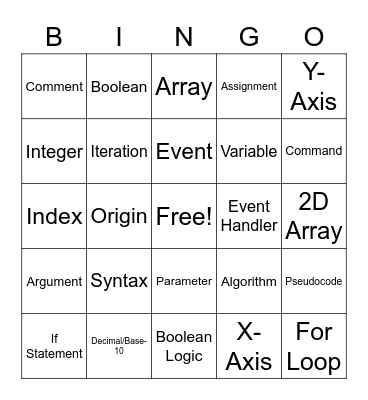 Coding Bingo Card