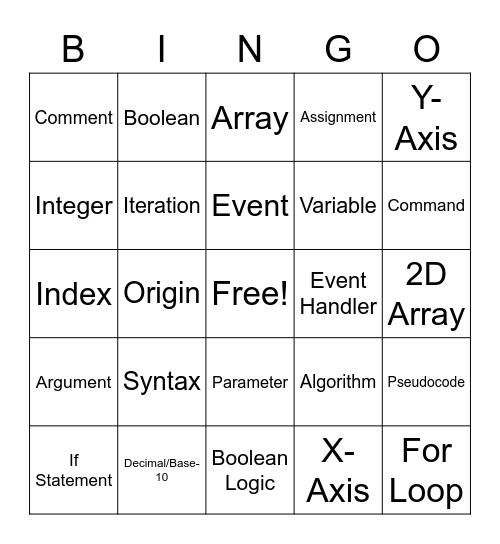 Coding Bingo Card