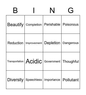 suffix bingo Card