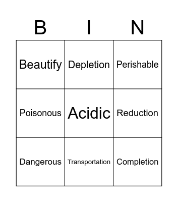 suffix bingo Card