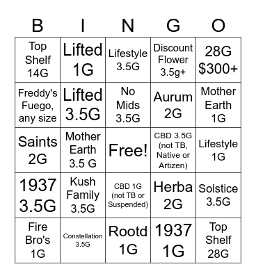 Flower Power Bingo Card