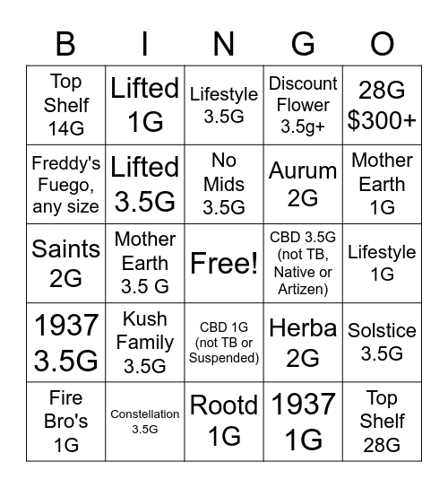 Flower Power Bingo Card