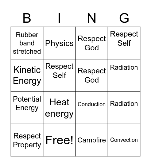 Physics BINGO! Needs pictures Bingo Card