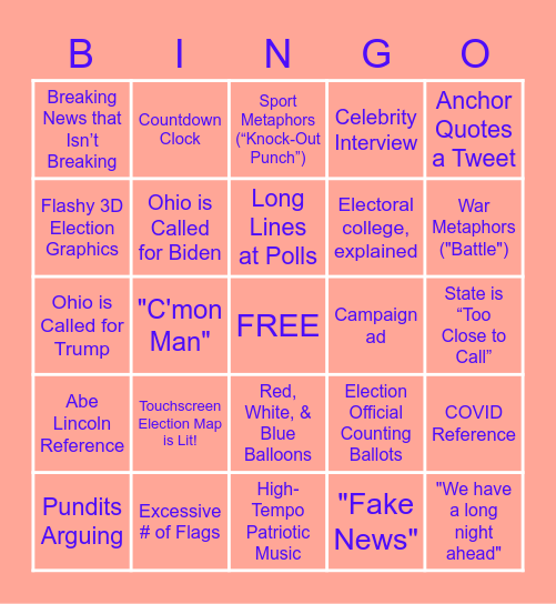 Election Night Bingo Card