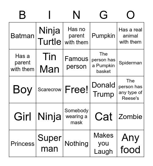 Halloween Costumes Bingo Card