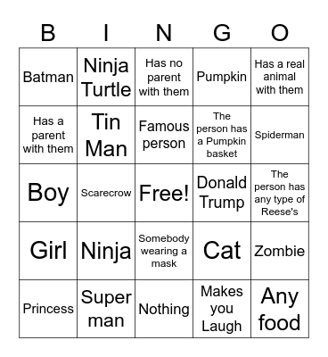 Halloween Costumes Bingo Card