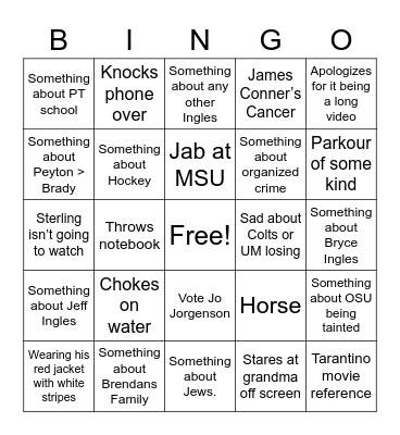 Recap Bingo Card