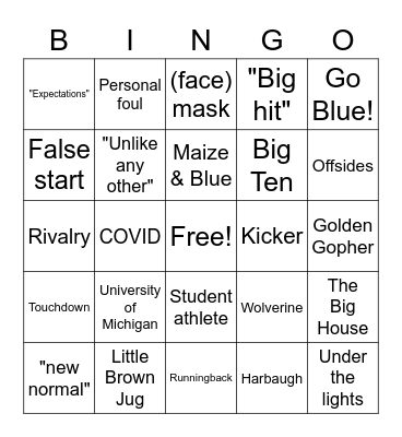 College Football Bingo Card